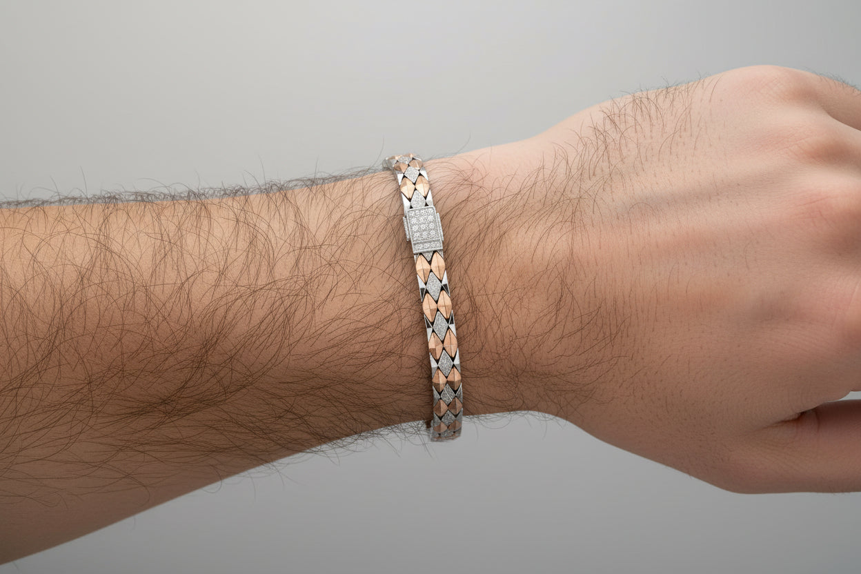92.5 Silver Designer Bracelet for Men with Rosegold Coating