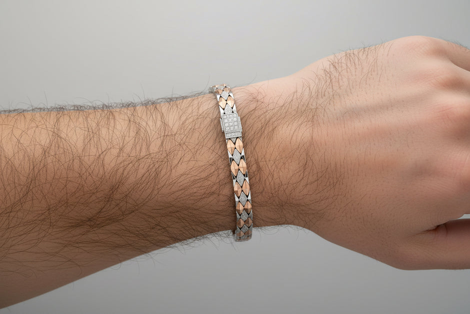 92.5 Silver Designer Bracelet for Men with Rosegold Coating