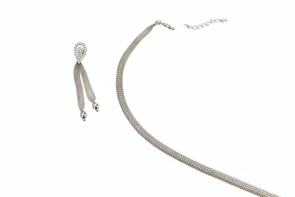 92.5 Sterling Silver Necklace with Stone Pendant and Earrings