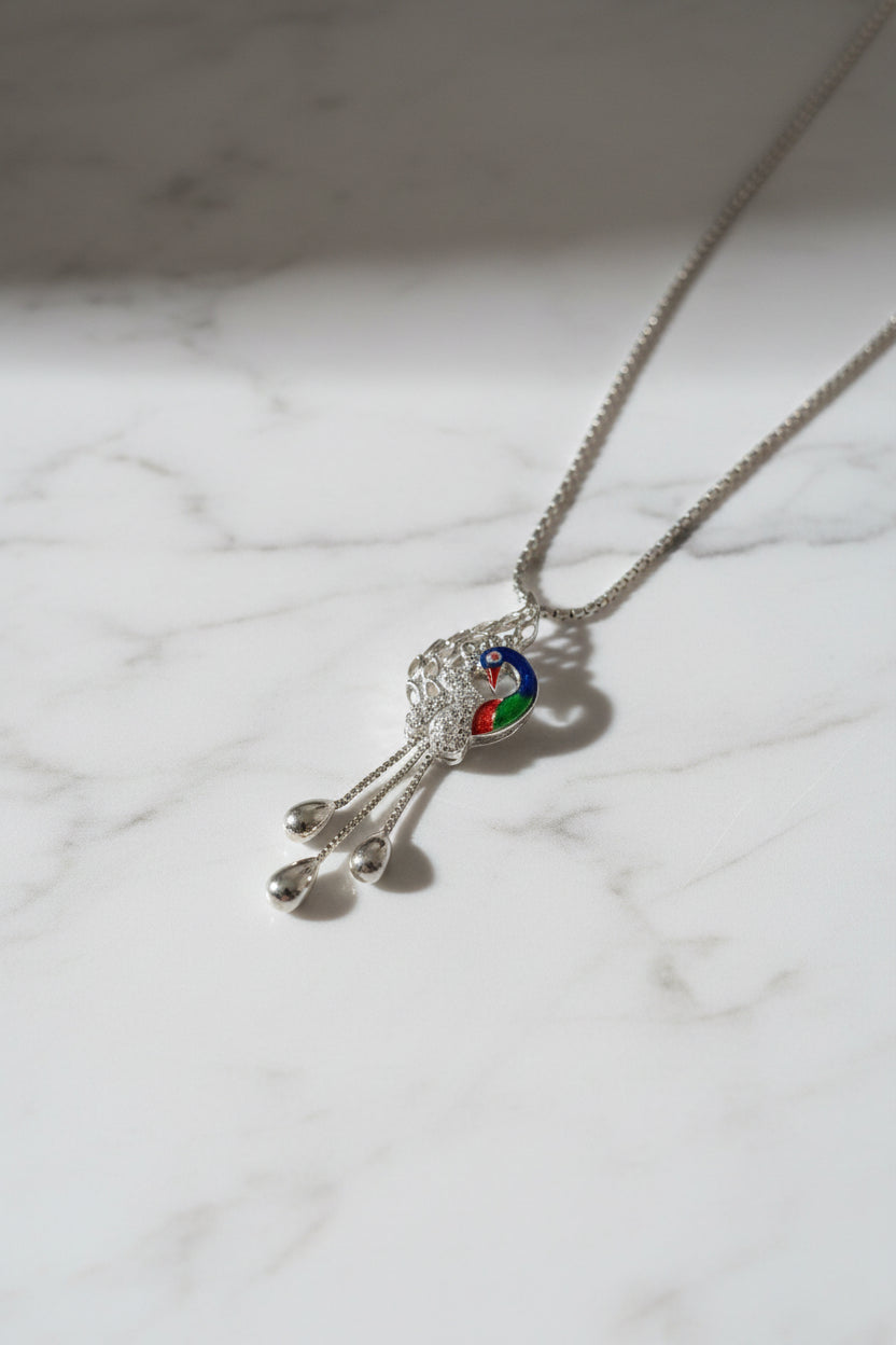 92 5 Silver Necklace With Peacock Pendant and Earrings