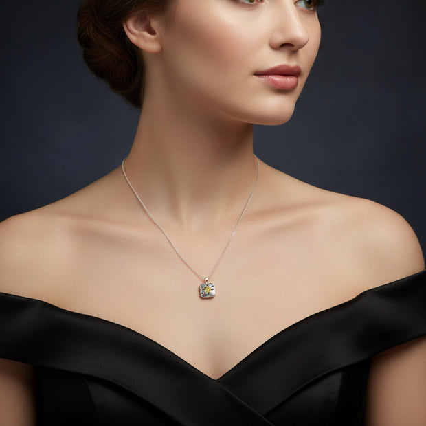 925 Sterling Silver Necklace With Yellow Stone Pendant and Earrings Set