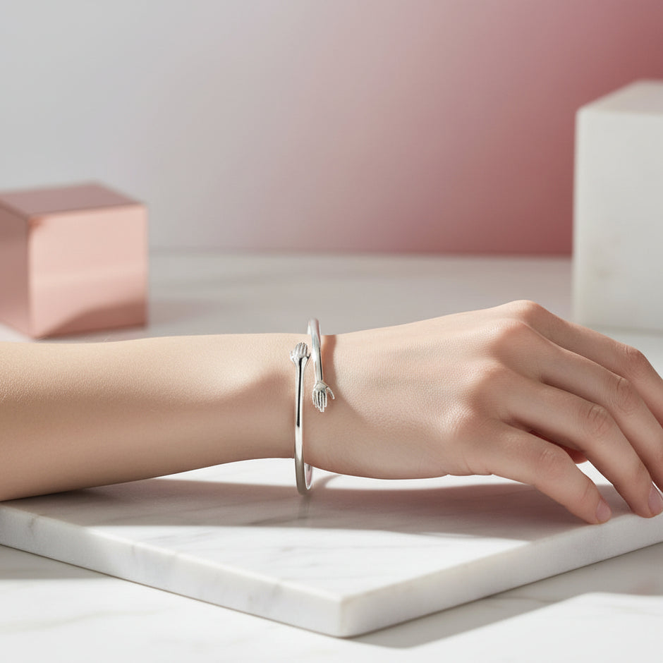 92.5 Sterling Silver Women Bracelet /Hand Folded Model