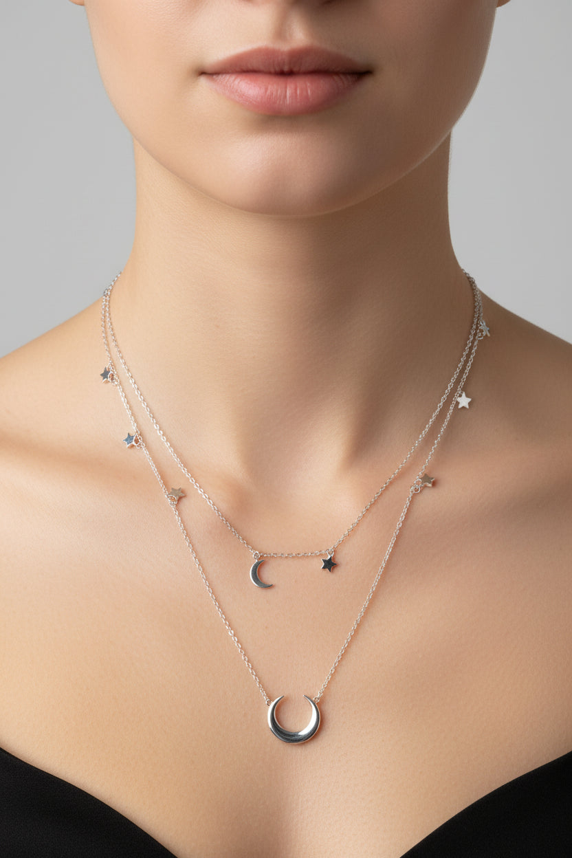 925 Sterling Silver Double Layered Women Necklace