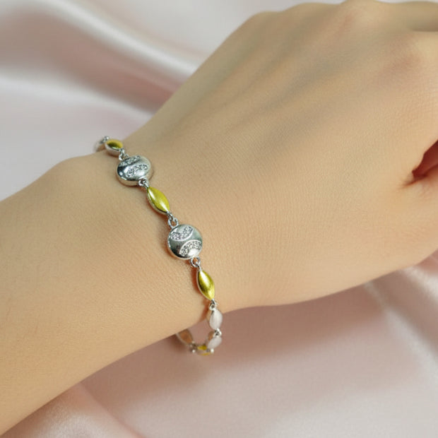 92.5 Sterling Silver Chain Bracelet With Gold Coloured