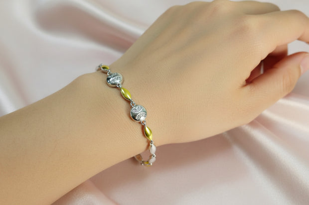 92.5 Sterling Silver Chain Bracelet With Gold Coloured