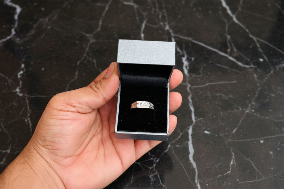 92.5 Sterling Silver Zircon Geometric Ring For Men