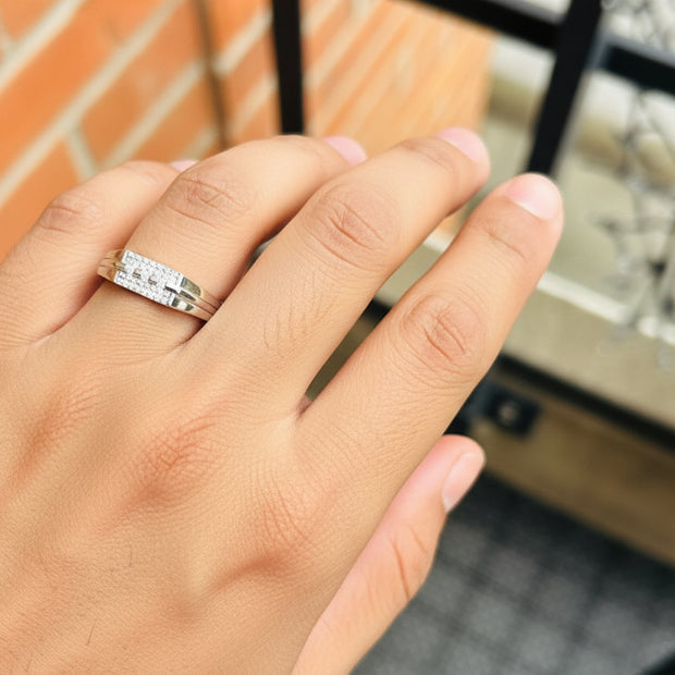 92.5 Sterling Silver Zircon Geometric Ring For Men