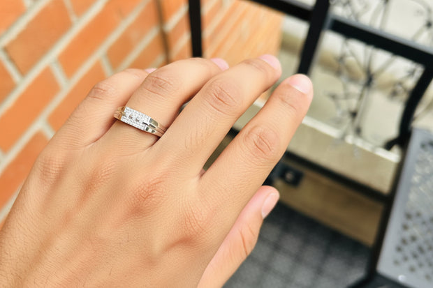 92.5 Sterling Silver Zircon Geometric Ring For Men