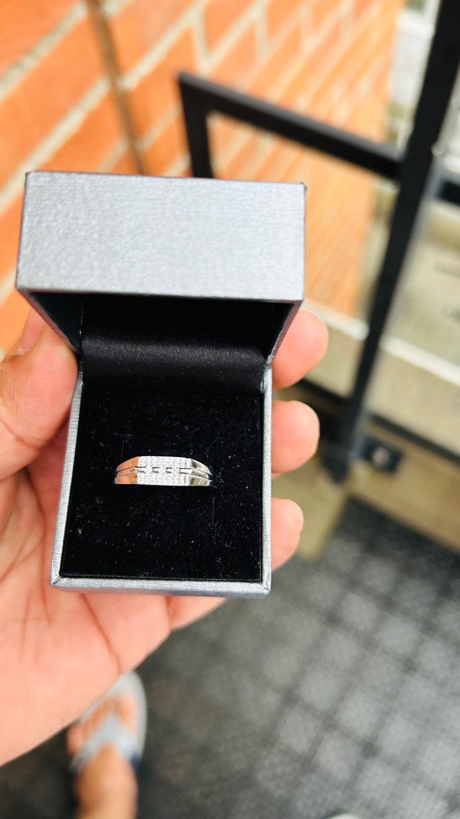 92.5 Sterling Silver Zircon Geometric Ring For Men