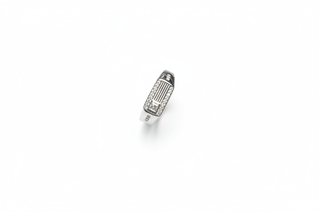 92.5 Sterling Silver Zircon Geometric Ring For Men