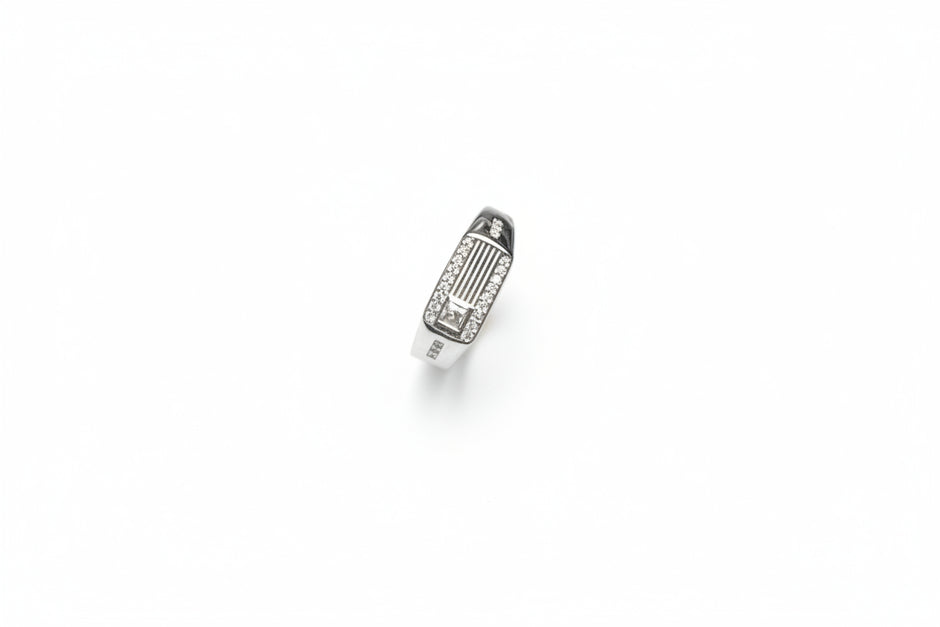 92.5 Sterling Silver Zircon Geometric Ring For Men