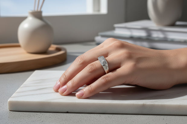 92.5 Sterling Silver Zircon Geometric Ring For Men