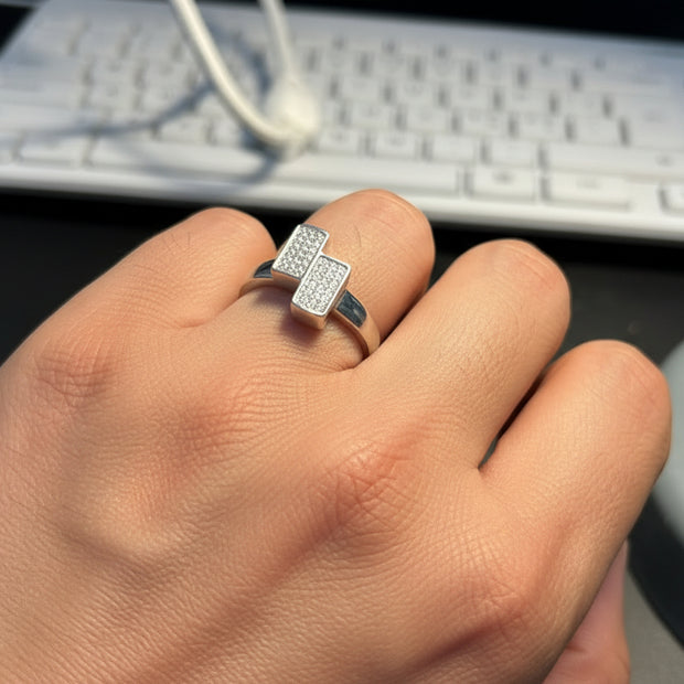 92.5 Sterling Silver Zircon Geometric Ring For Men