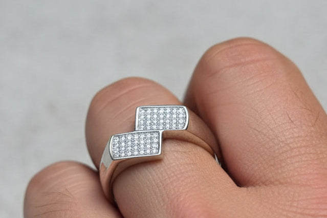 92.5 Sterling Silver Zircon Geometric Ring For Men
