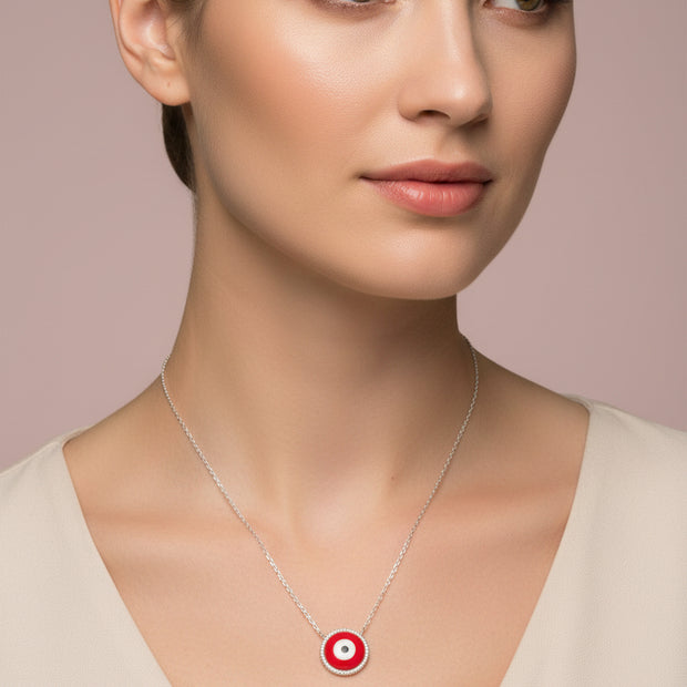 925 Sterling Silver Chain With Red Evil Eye Pendant
