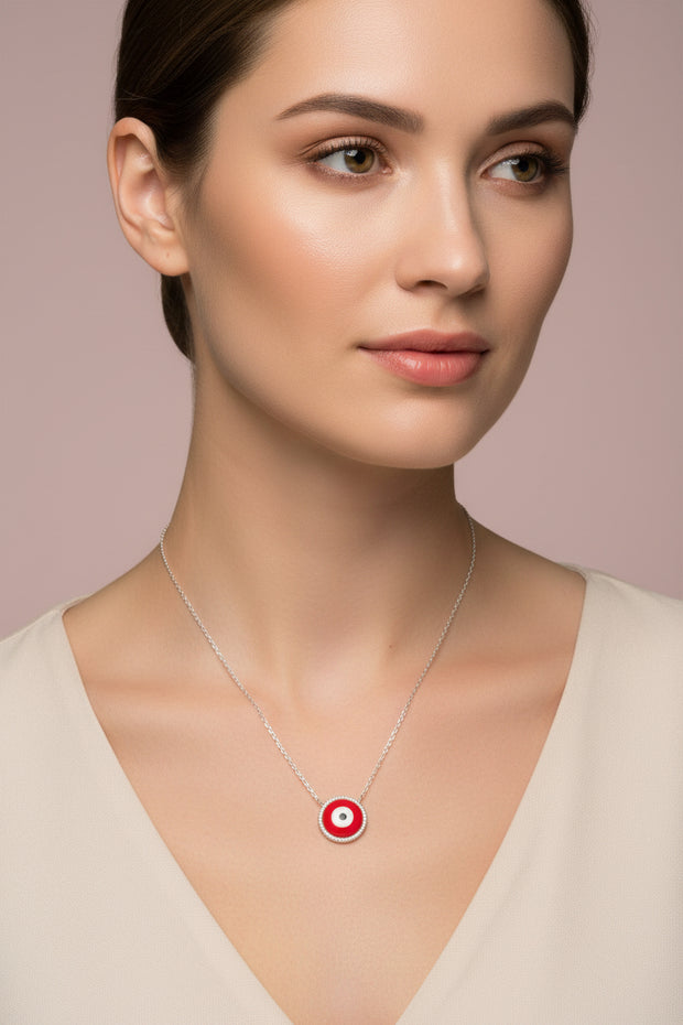 925 Sterling Silver Chain With Red Evil Eye Pendant