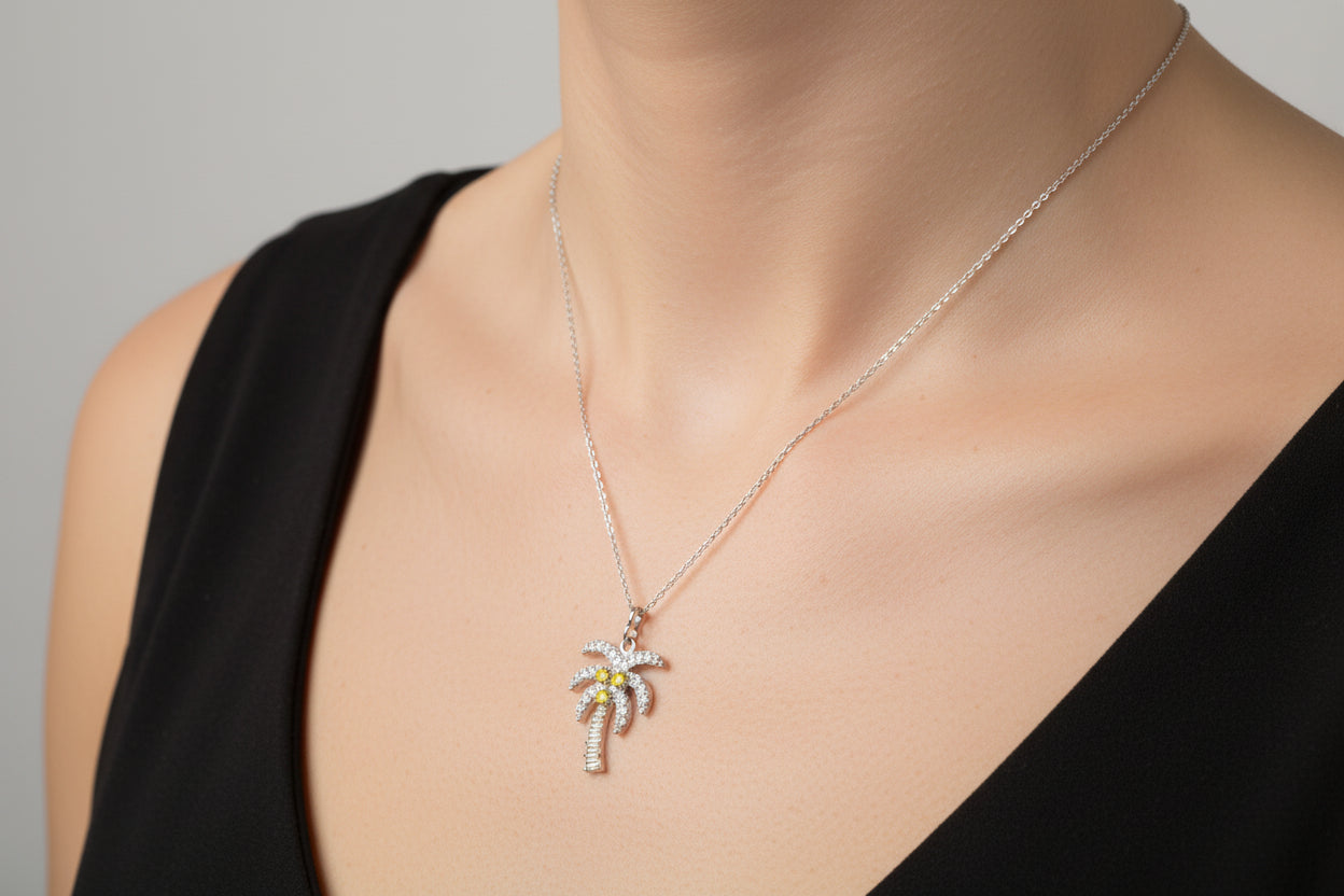 925 Sterling Silver Chain With Palmtree Pendant
