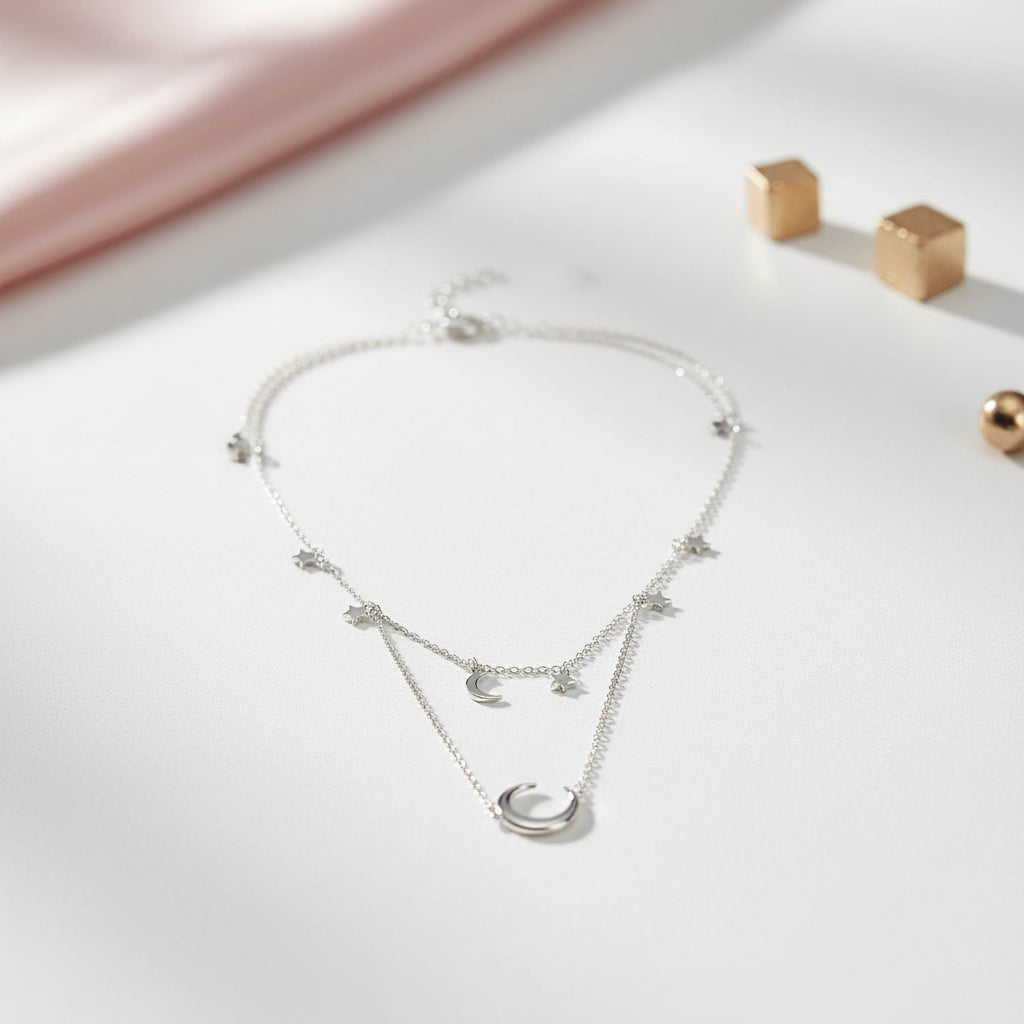 925 Sterling Silver Double Layered Women Necklace