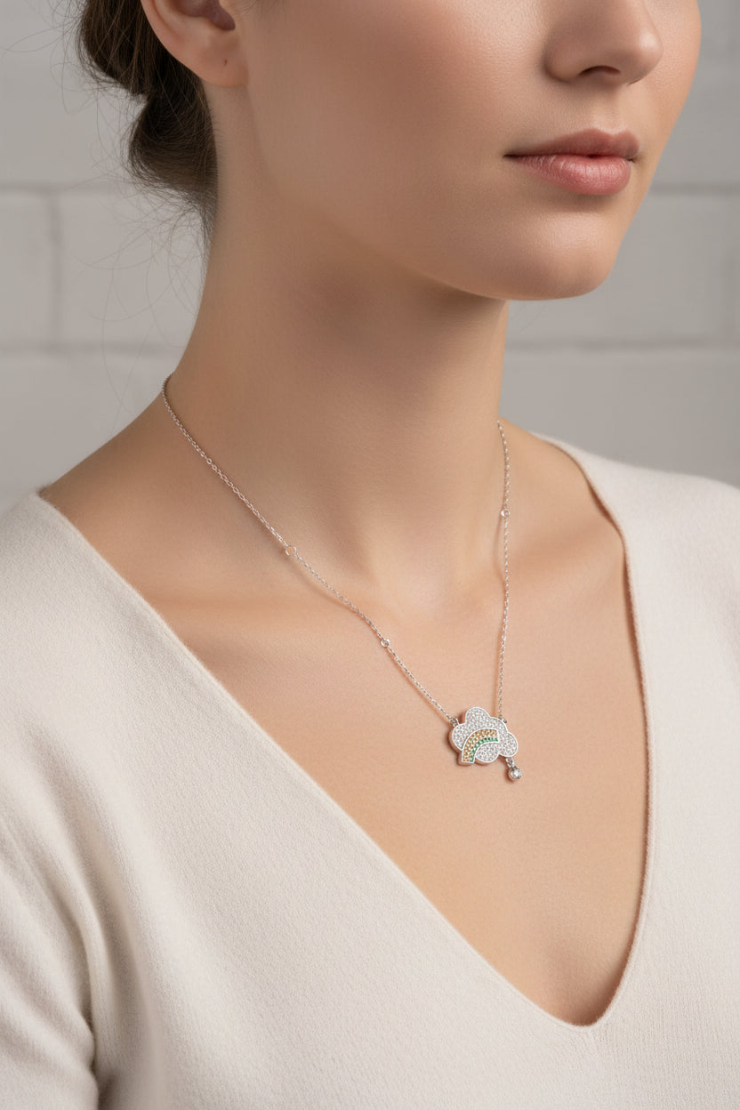 925 Sterling Silver Chain With Rainbow Pendant