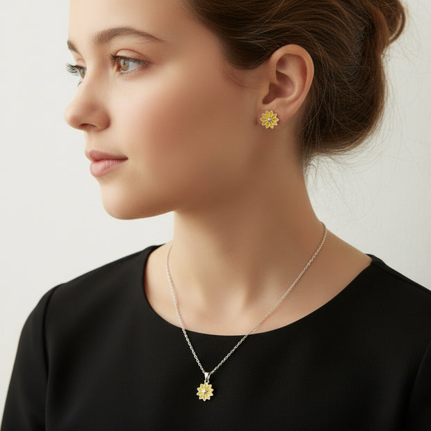 925 Sterling Silver Chain With Yellow Flower Pendant
